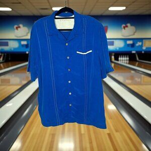 Men's Bright Blue Caribbean Brand Hawaiian Bowling Shirt